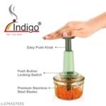 Indigo 650ml Manual Push Chopper – Hand Press Vegetable Cutter with 3 Stainless Steel Blades, Multipurpose Food Chopper for Fruits, Vegetables, Nuts & Herbs (BPA-Free, Green) - Image 3