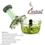 Indigo 650ml Manual Push Chopper – Hand Press Vegetable Cutter with 3 Stainless Steel Blades, Multipurpose Food Chopper for Fruits, Vegetables, Nuts & Herbs (BPA-Free, Green) - Image 2