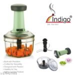 Indigo 650ml Manual Push Chopper – Hand Press Vegetable Cutter with 3 Stainless Steel Blades, Multipurpose Food Chopper for Fruits, Vegetables, Nuts & Herbs (BPA-Free, Green) - Image 4
